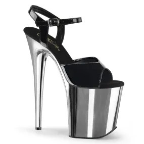 FLAMINGO-809 Black Patent/Silver Chrome Flat Base