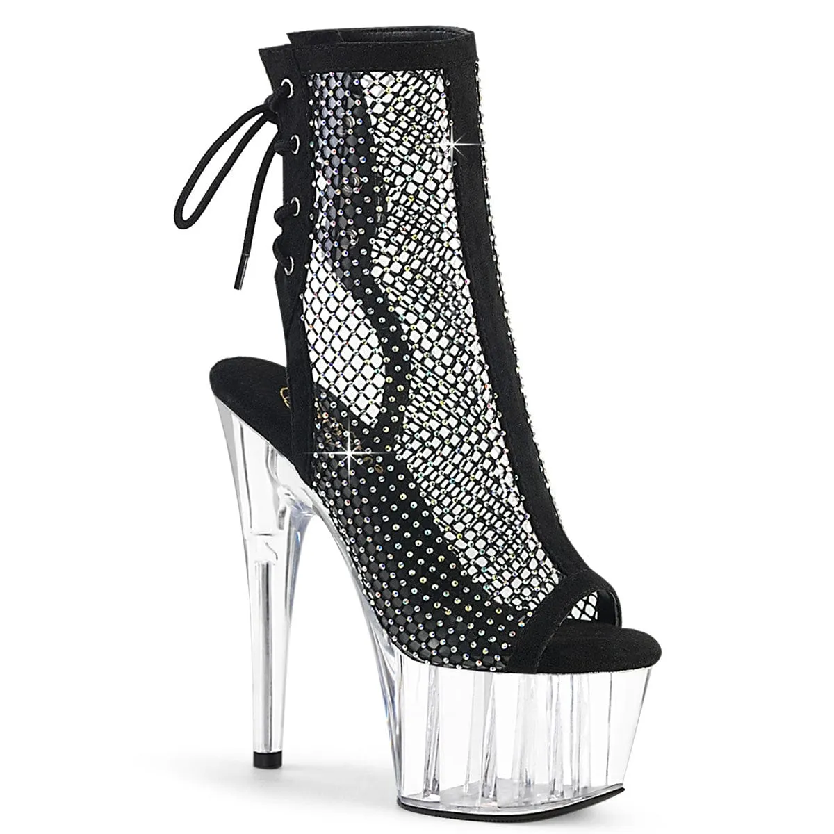 ADORE-1018RM Black Faux Suede-Rhinestones Mesh/Clear Swift Glide