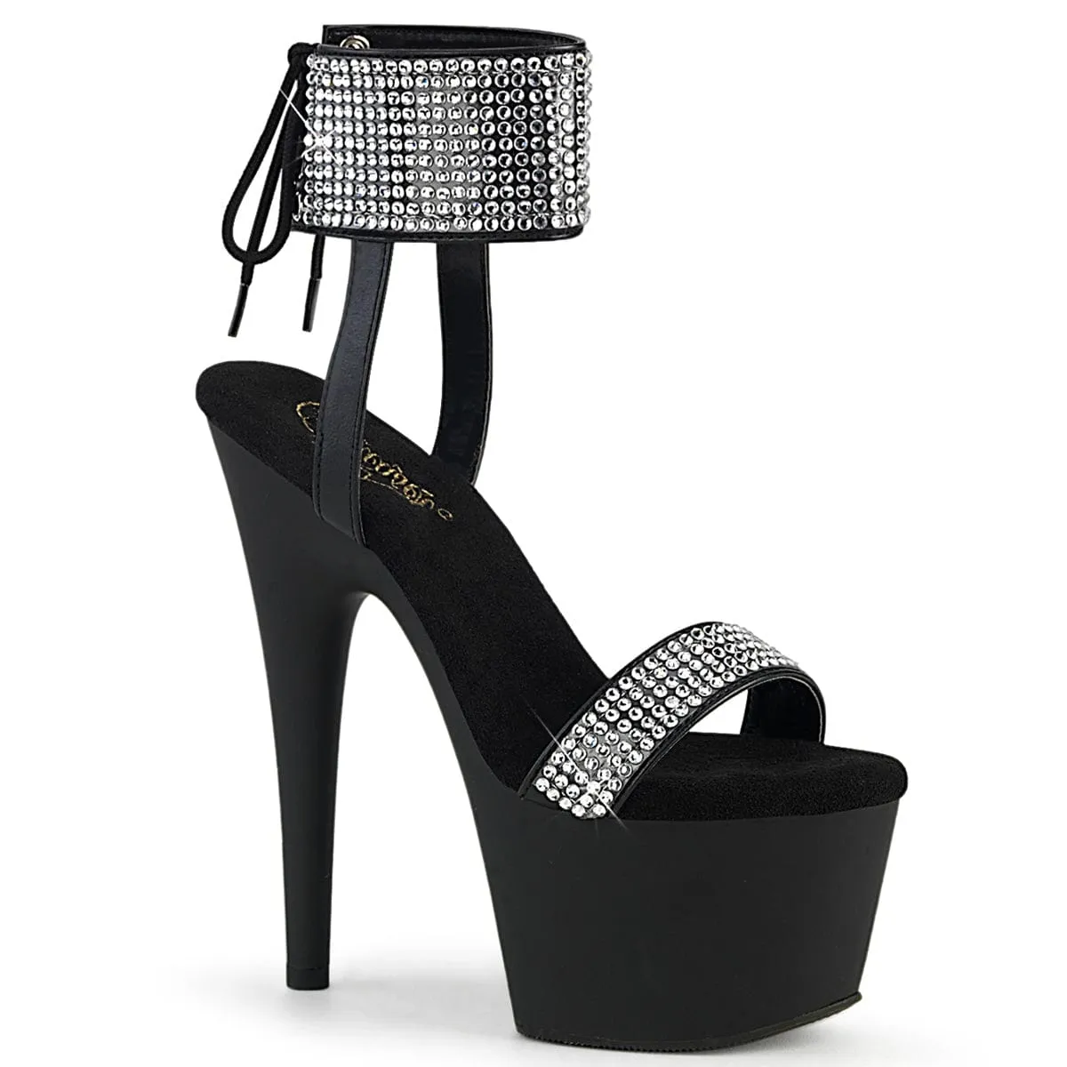 Stay Breezy ADORE-770 Black Faux Leather-Rhinestones/Black Matte