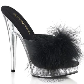 Clear Heels SULTRY-601F Black Pu-Marabou Fur/Clear
