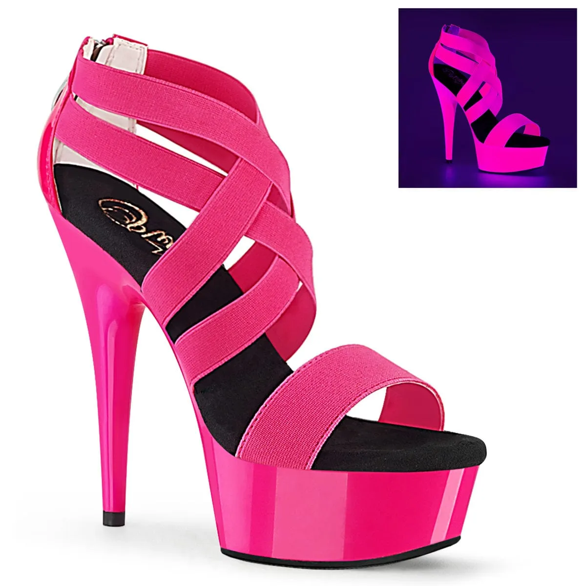 DELIGHT-669UV Neon Hot Pink Elastic Band-Patent/Neon Hot P. Comfortable Stiletto Sandals