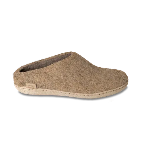 Flexible Style Leather Material Slip-on with Leather Sole - Sand