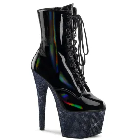 BEJEWELED-1020-7 Black Hologram Patent/Midnight Black Rhinestones Strong Step Strong Grip