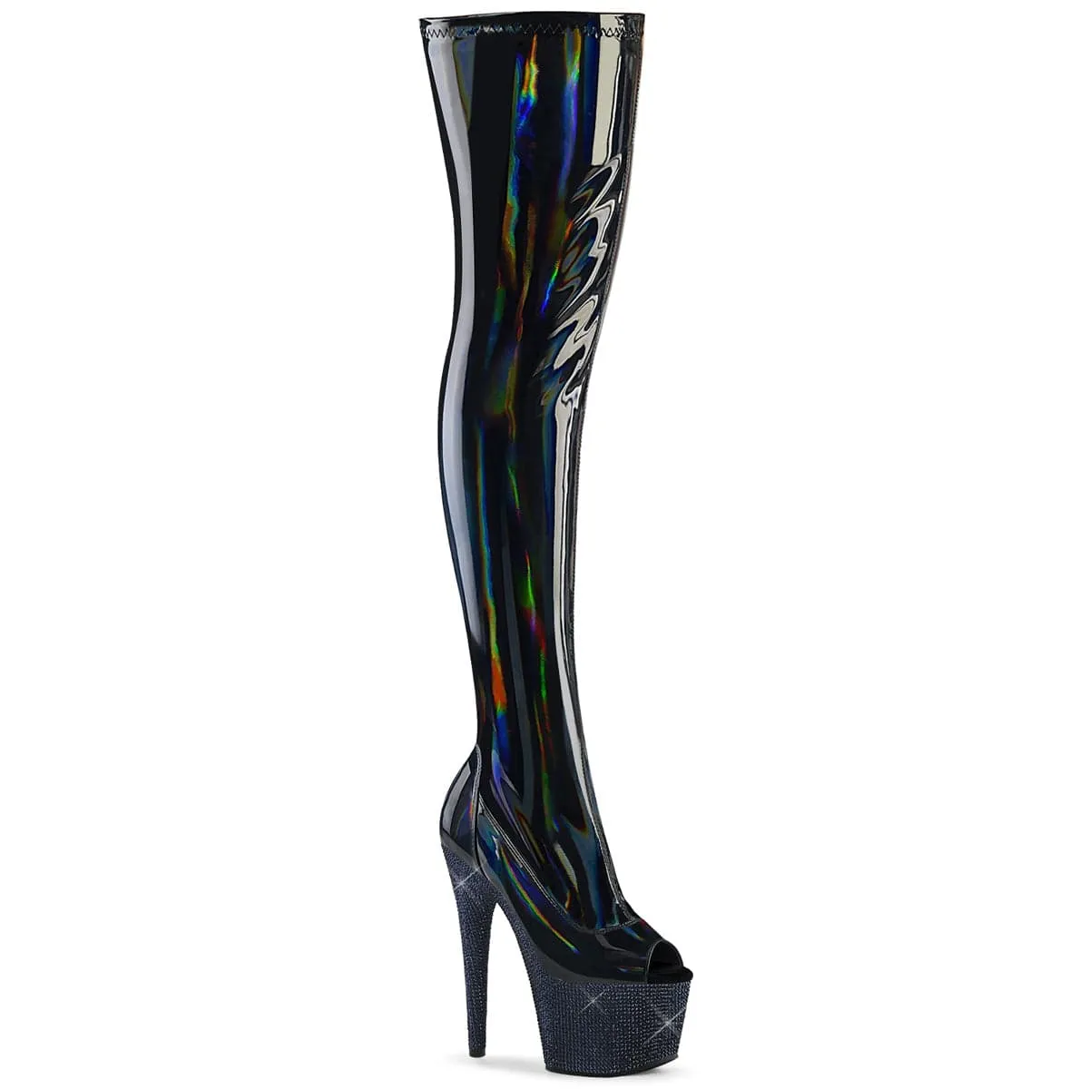 BEJEWELED-3011-7 Black Stretch Hologram Patent/Midnight Black Rhinestones Functional Form