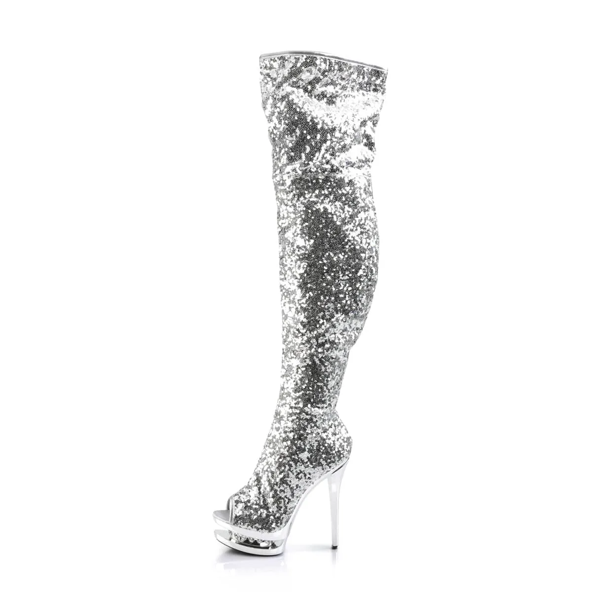 BLONDIE-R-3011 Silver Sequins/Silver Chrome Hybrid style Lace-Up Design