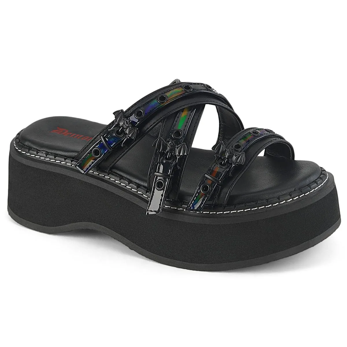 EMILY-07 Black Vegan Leather- Hologram Patent Park Date Comfortable all-day wear