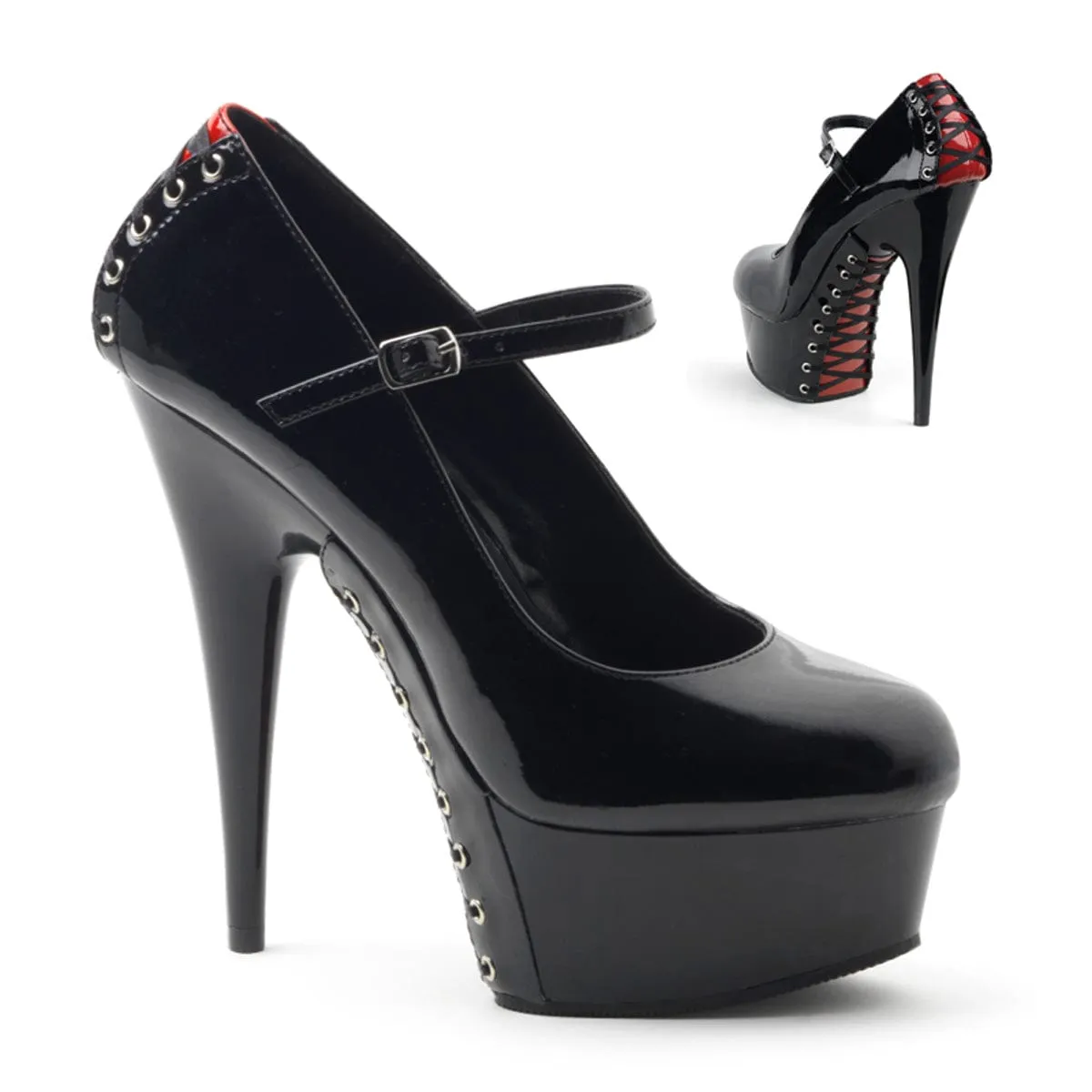 DELIGHT-687FH Black-Red Patent/Black Smart Pumps Suede