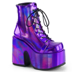CAMEL-203 Purple Hologram Ankle Boots Comfortable Insole Metal Edge