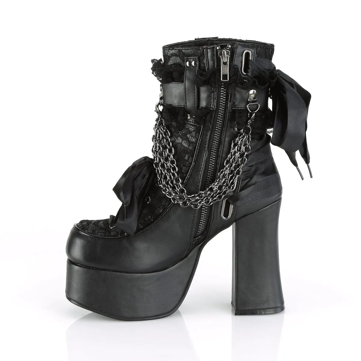 Rain Adventure CHARADE-110 Black Vegan Leather-Lace Overlay