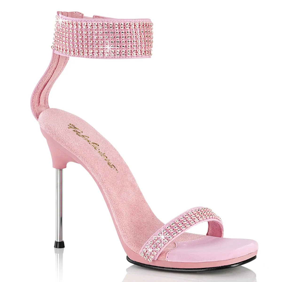 Easy-to-wear Sandals Slip On Style CHIC-40 Baby Pink Faux Leather-Rhinestones/Baby Pink