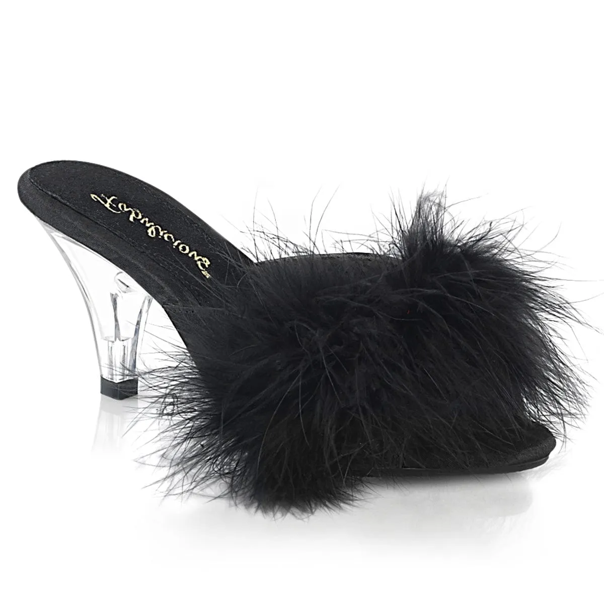 BELLE-301F Black Pu-Fur/Clear Flexible Sandals