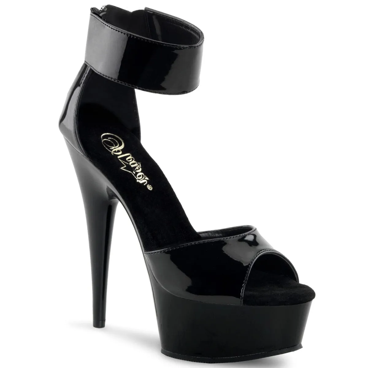 DELIGHT-670-3 Black/Black Bold Open Toe Heels Comfy Sandals