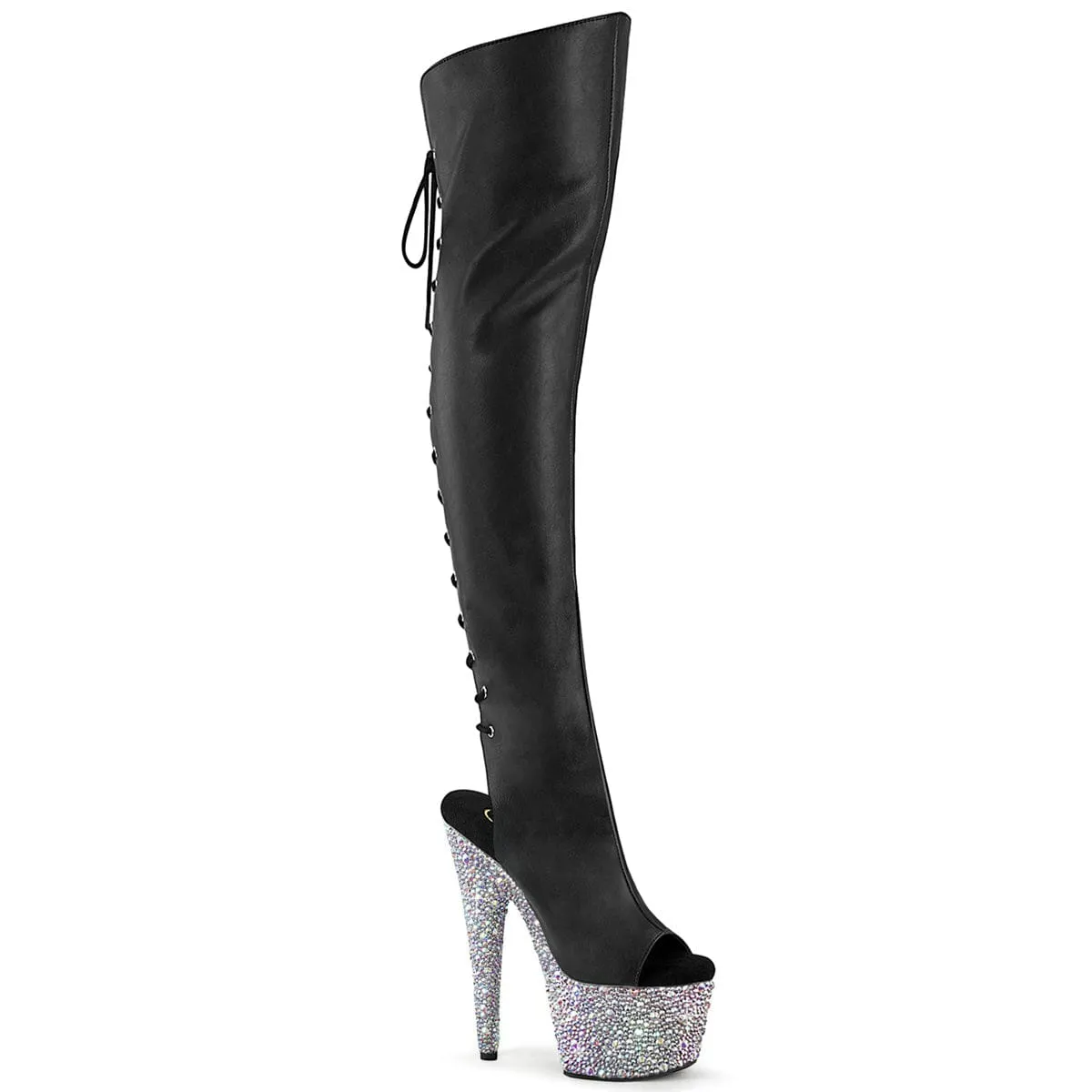 Winter Footwear Durable Layer BEJEWELED-3019MS-7 Black Faux Leather/Silver AB Rhinestones