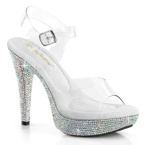 COCKTAIL-508DM Shoes Clear/Silver Multi Rhinestone Padding Around Ankle Minimalist Design