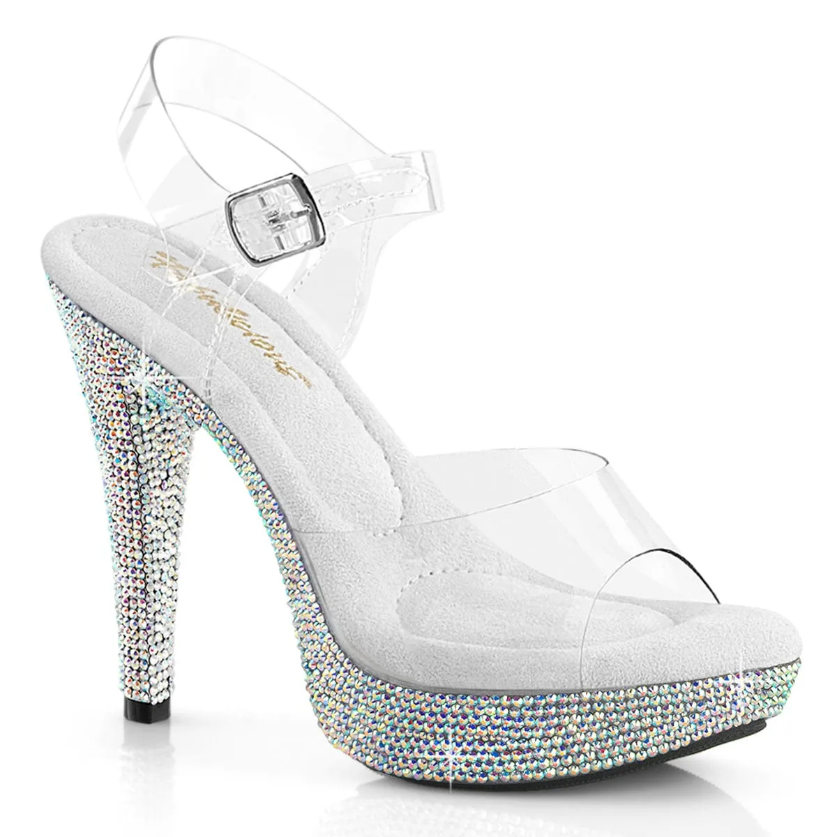 COCKTAIL-508DM Shoes Clear/Silver Multi Rhinestone Padding Around Ankle Minimalist Design