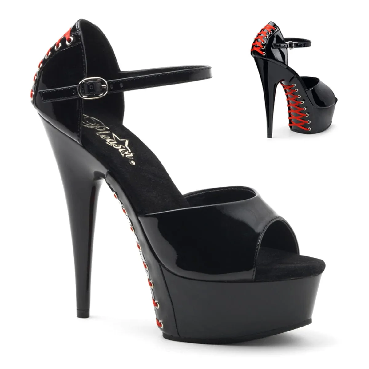 Party Ready DELIGHT-660FH Black Patent/Black (Red Lace)