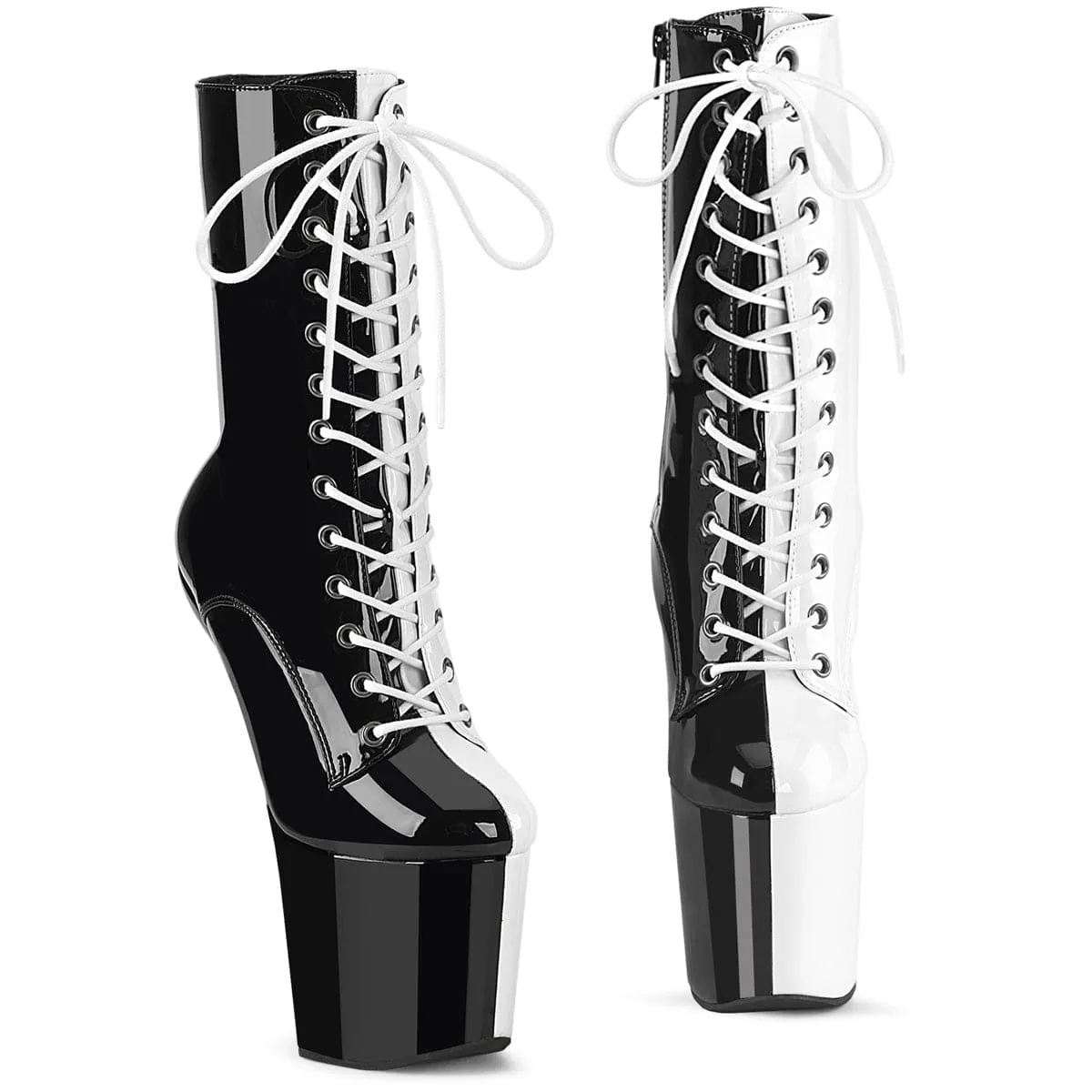 CRAZE-1040TT Black-White Patent/Black-White High Heel Sturdy Build