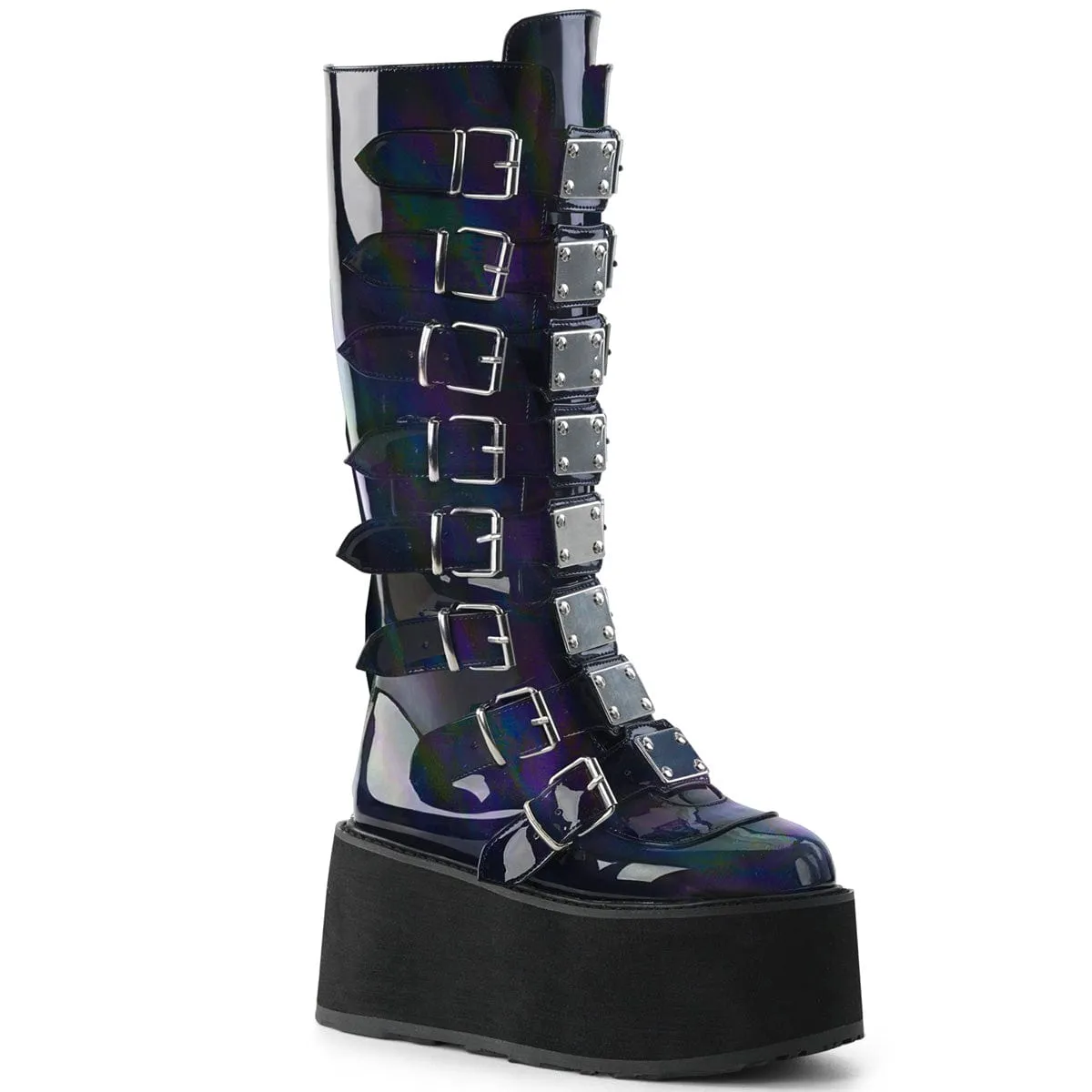 DAMNED-318 Black Hologram Vegan Leather Arch support