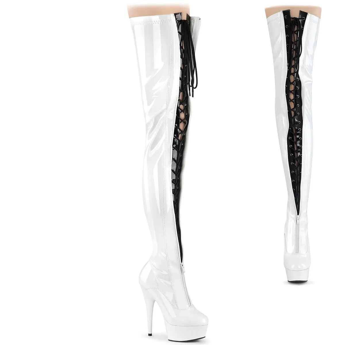 DELIGHT-3027 White-Black Stretch Patent/White Antique Glow