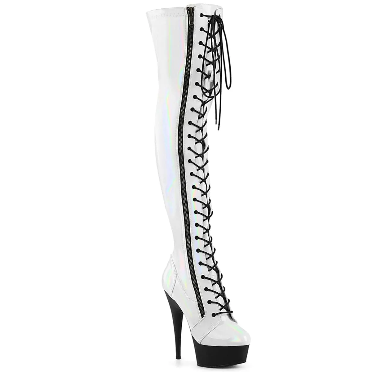 DELIGHT-3029 White Stretch Hologram Patent/Black Matte Club Night