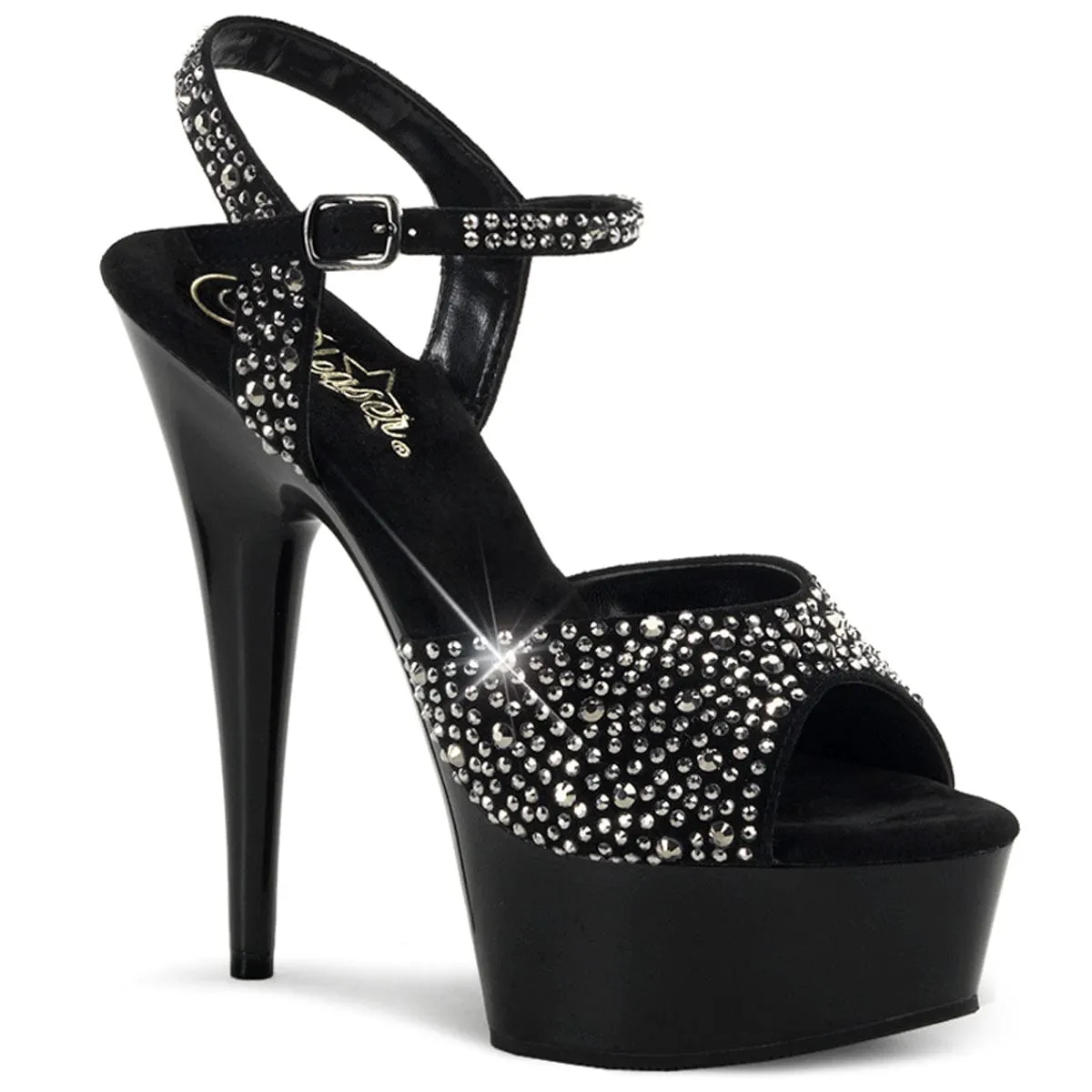 Fashionable Comfort DELIGHT-609RS Black Suede-Pewter Rhinestones/ Black