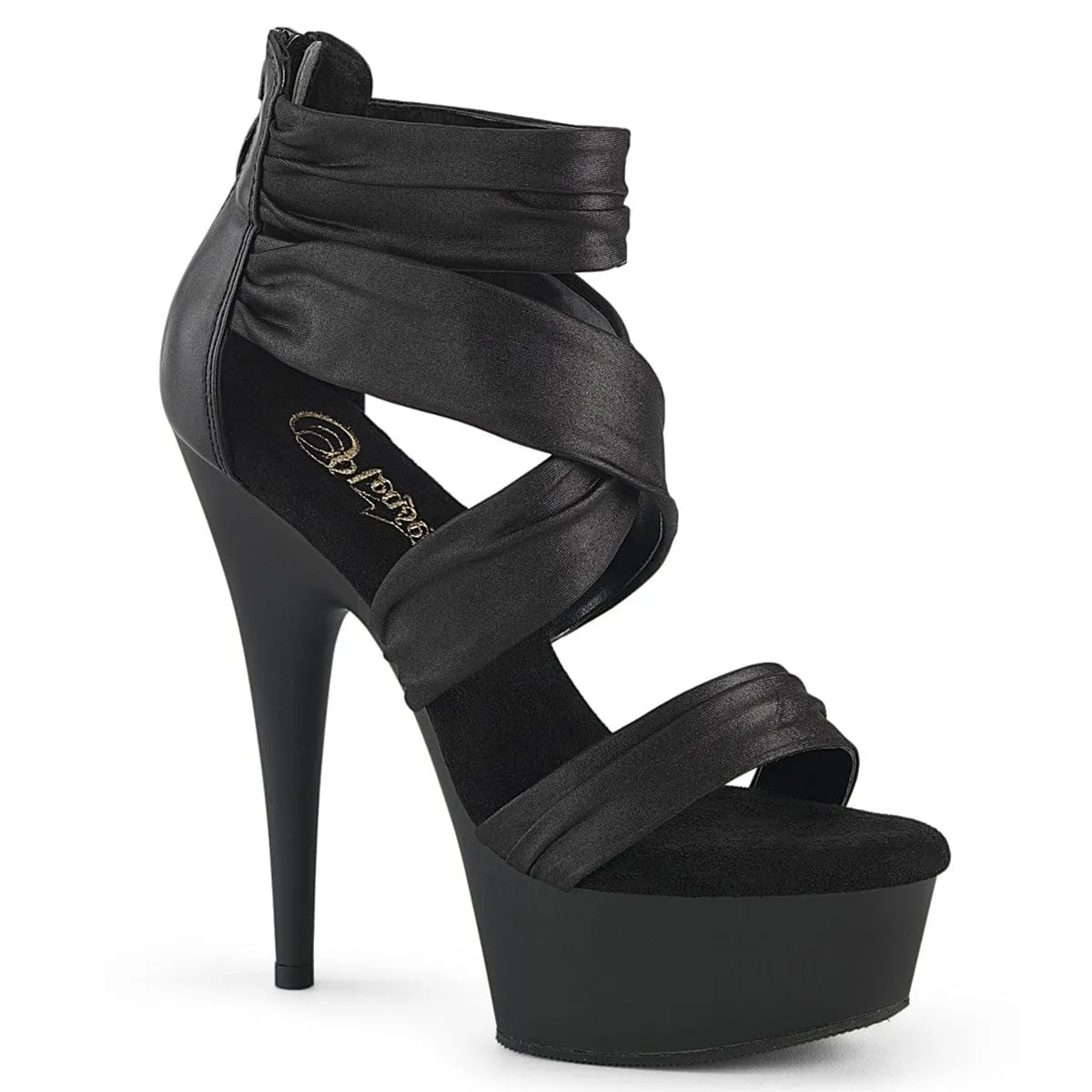 DELIGHT-620 Black Faux Leather-Fabric/Black Matte Holiday Party Footwear Evening Sandals