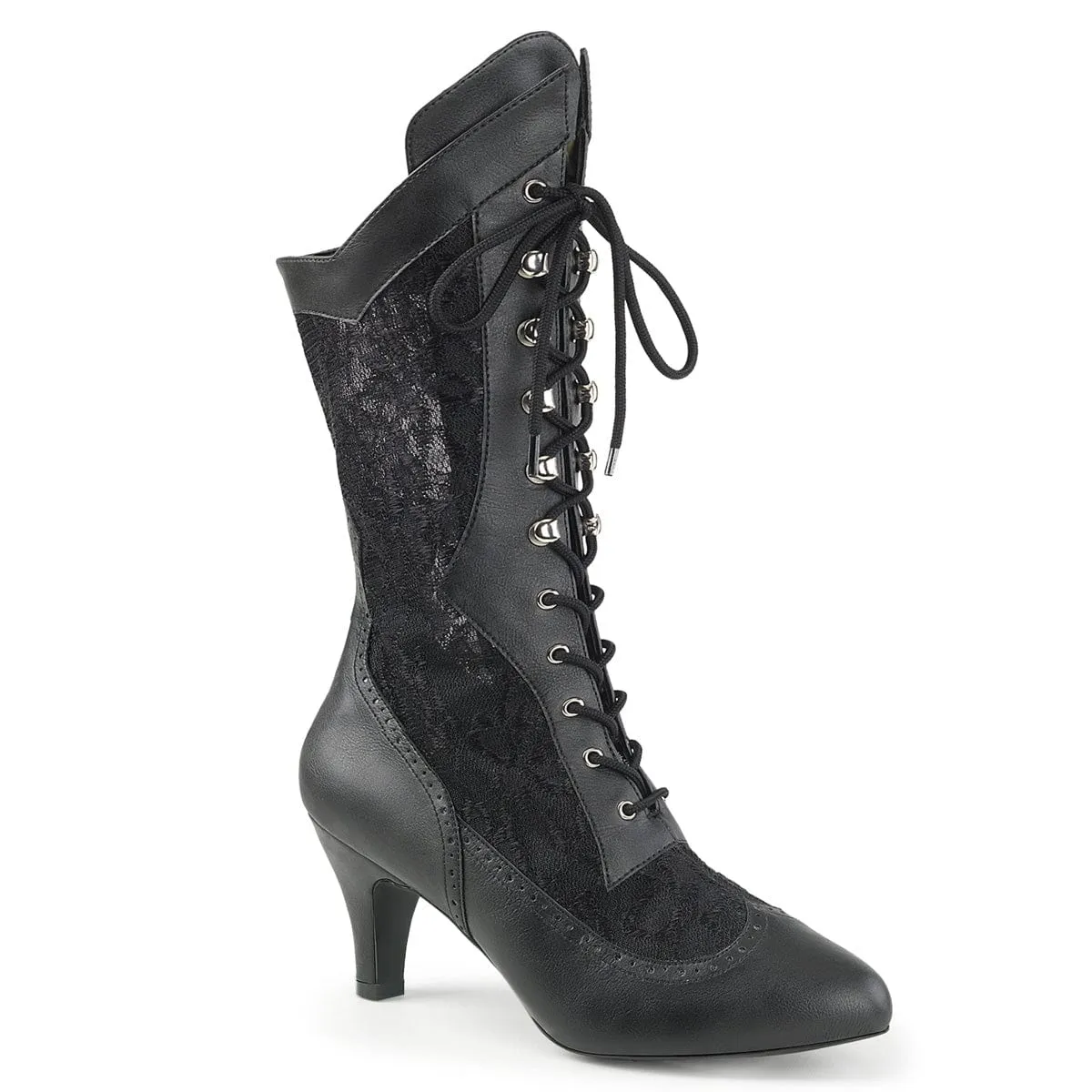 DIVINE-1050 Black Faux Leather-Satin Lace Modern Utility High Traction
