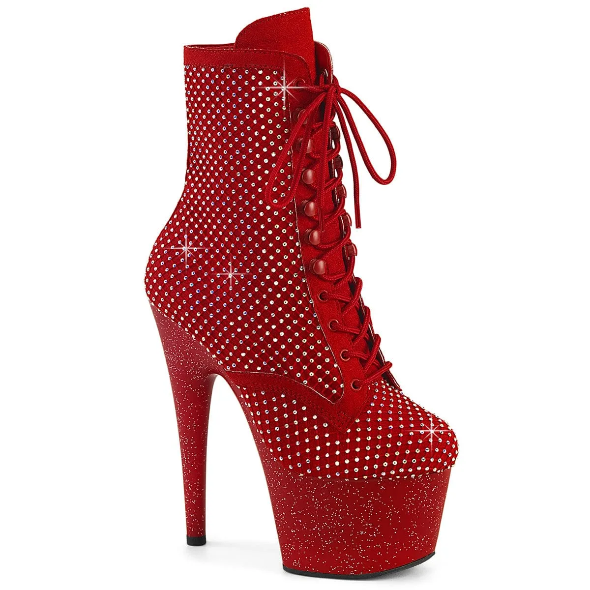 ADORE-1020RM Red Faux Suede-Rhinestones Mesh/Red Matte Stylish