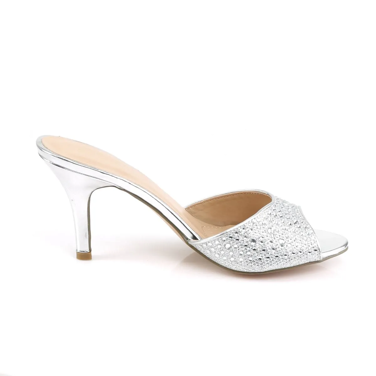 LUCY-01 Silver Glitter Mesh Fabric T Strap Elegant Summer Footwear
