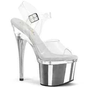 ESTEEM-708 Clear/Clear-Silver Chrome Light Design Easy Sandals