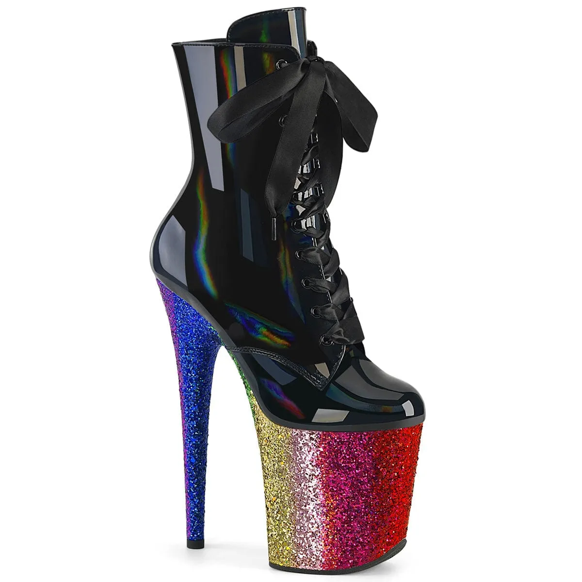 FLAMINGO-1020HG Black Hologram Patent/Rainbow Glitter Wool blend City Life