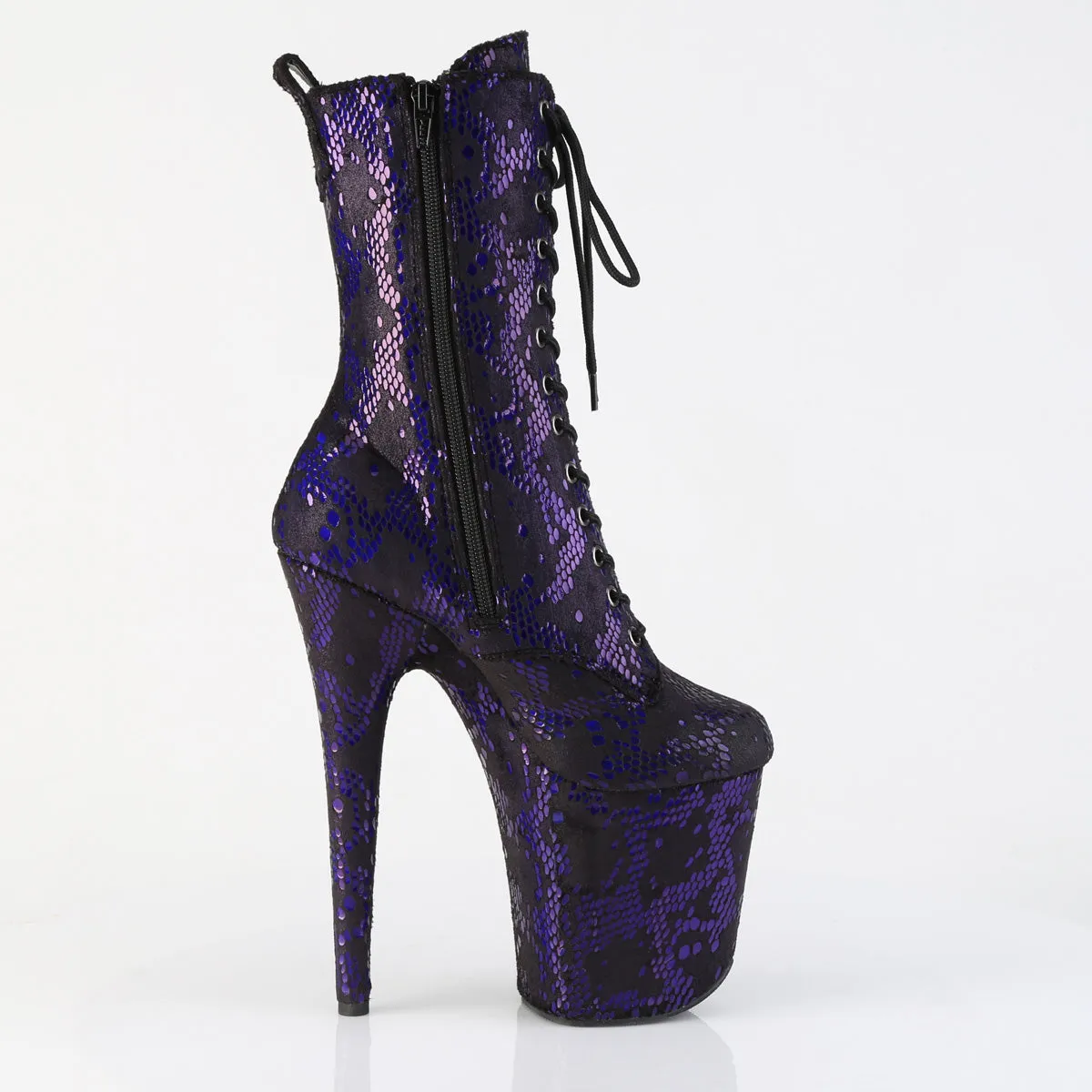 FLAMINGO-1040S Platform  Purple Metallic Snake Print Fabric/M Hiking Boots Casual Outfit