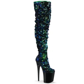 FLAMINGO-3004 Green Iridescent Sequins/Black Protective Lining