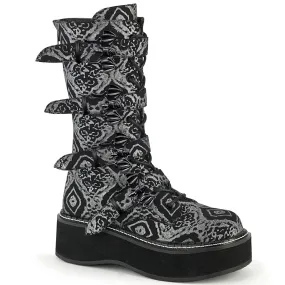 EMILY-322 Black-Silver Faux Nubuck Leather Tear-resistant
