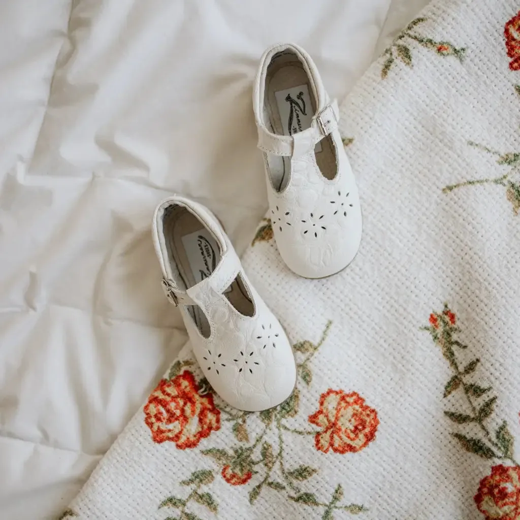 Flora T-Strap - Ivory Pebble Girls' clothing