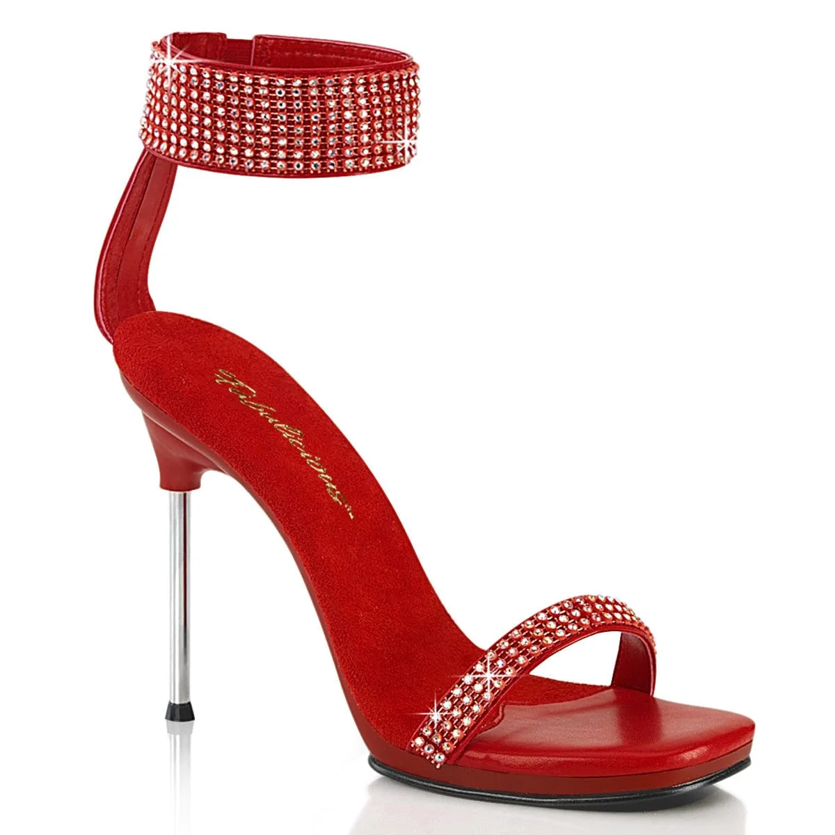 CHIC-40 Red Faux Leather-Rhinestones/Red Professional Heels