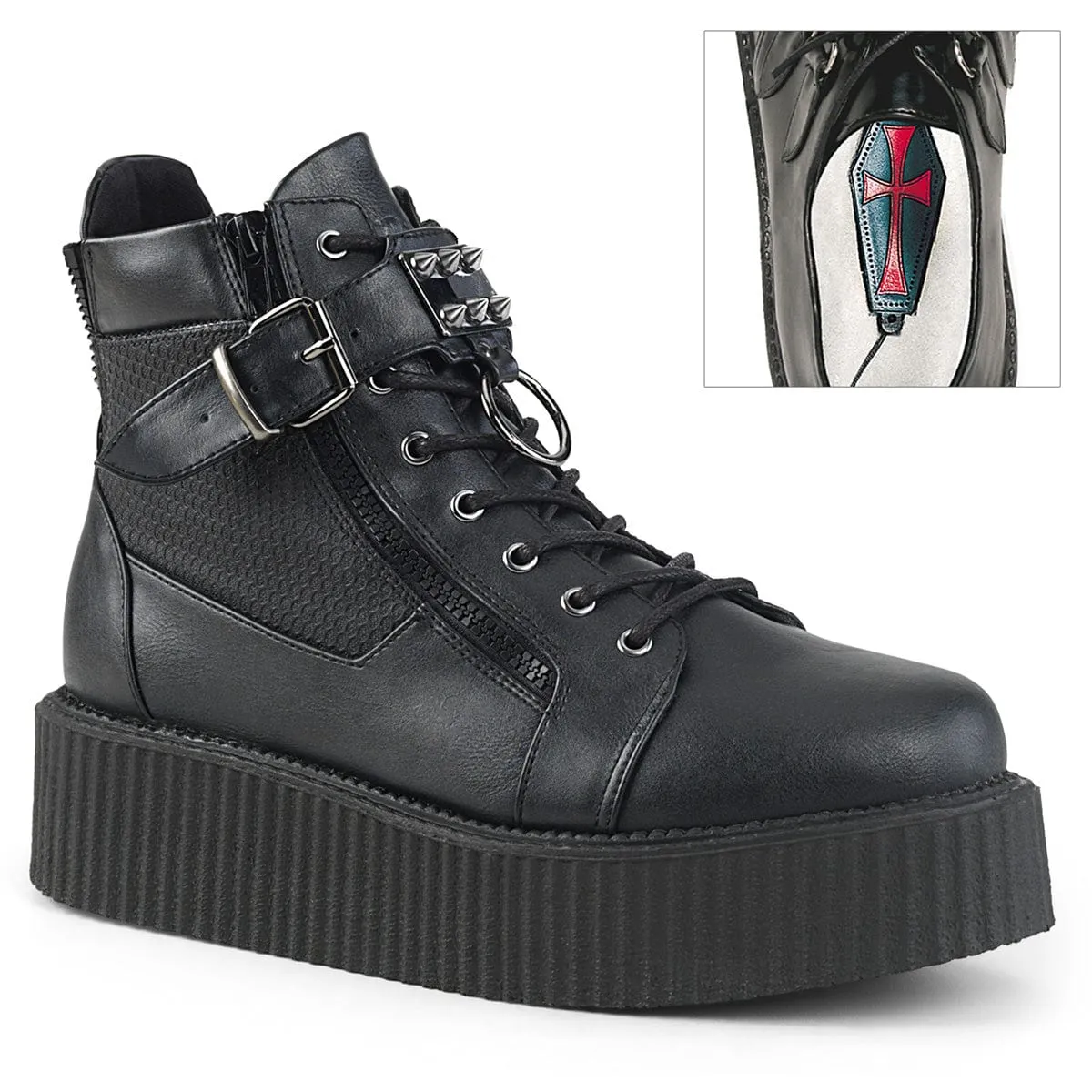 V-CREEPER-566 Black Vegan Leather Side Zip Outdoor Essentials