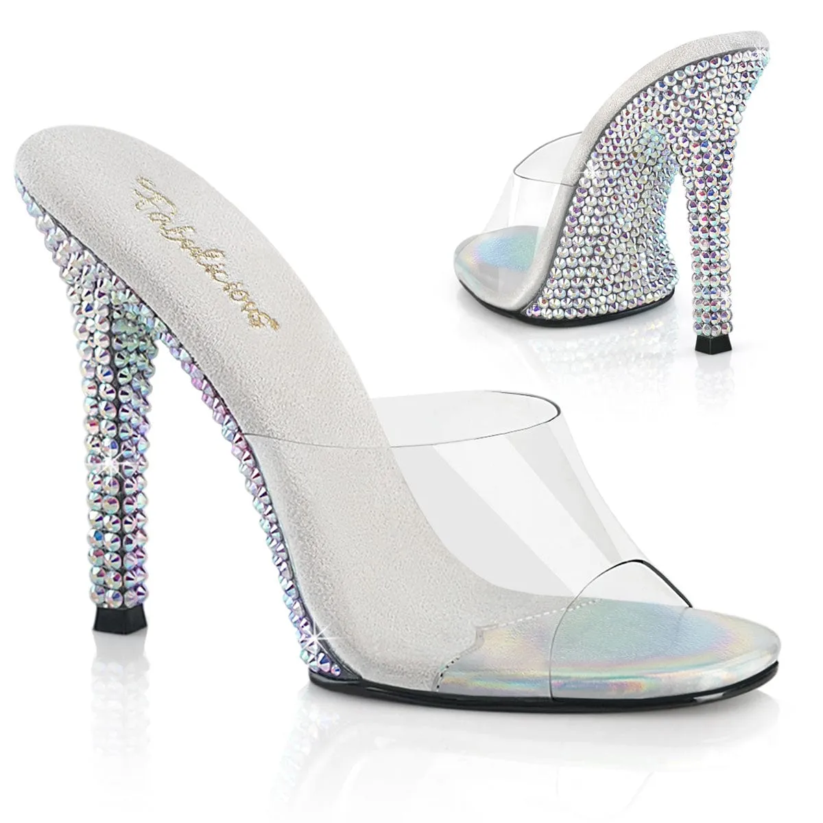 GALA-01DML Clear/Silver AB Rhinestones Washable Summer Flat Shoes