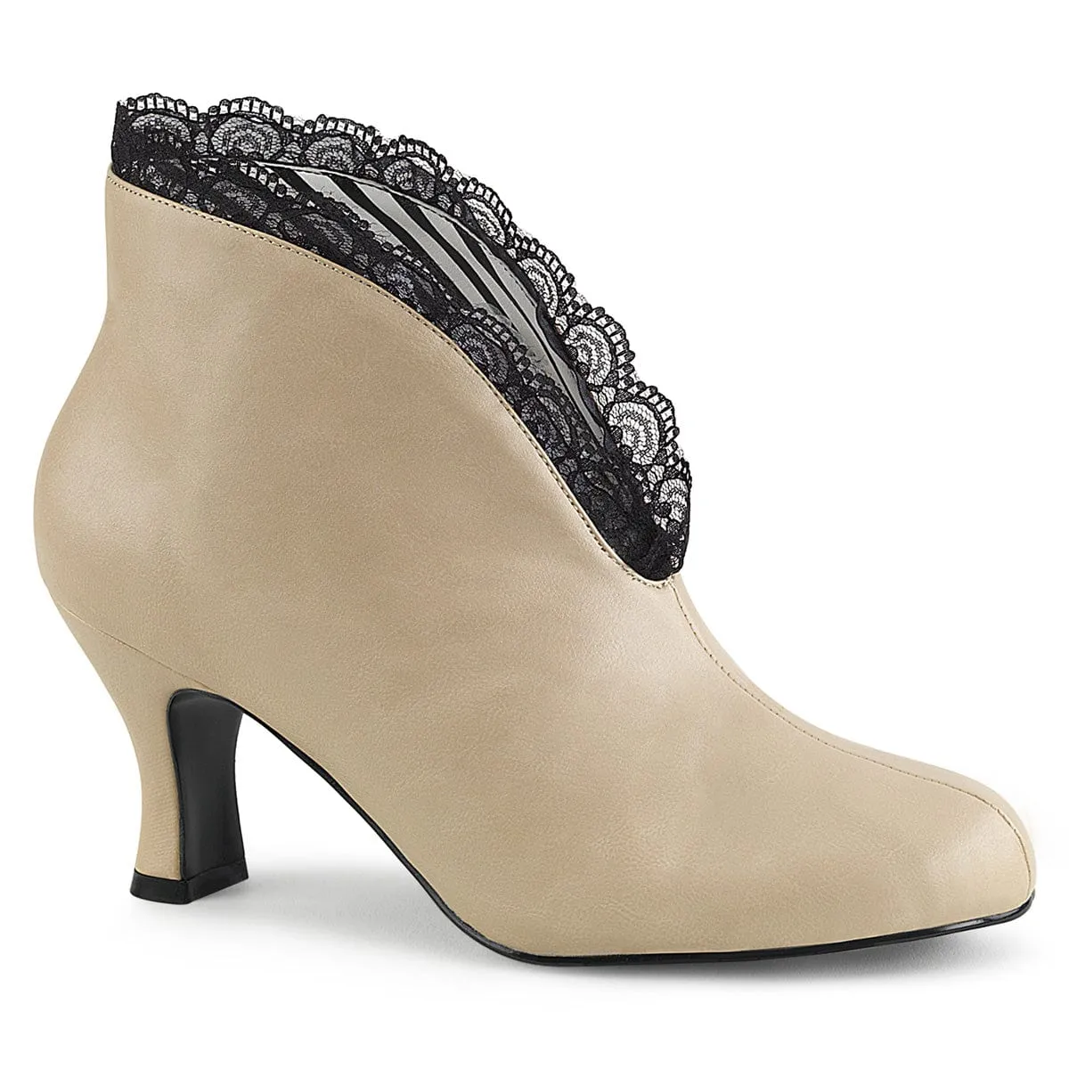 TPU Outsole Rough Ground JENNA-105 Cream Faux Leather-Black Lace