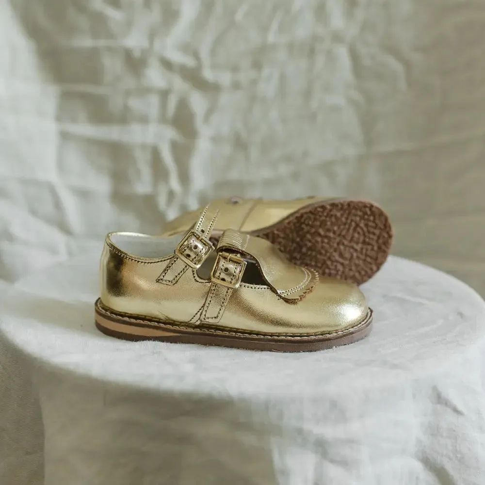Kiltie T-Strap - Gold Tennis - oriented kids' shoes