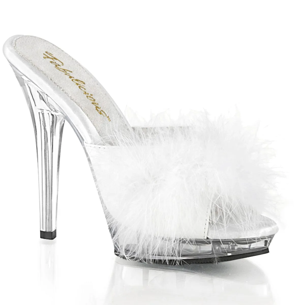 Vintage Style Heels Breathable Lining LIP-101-8 White Satin-Fur/Clear