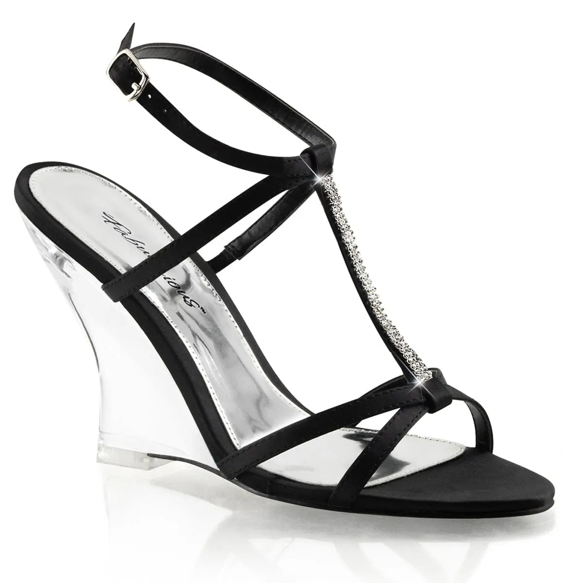 LOVELY-428 Black Satin/Clear Elegant Summer Footwear