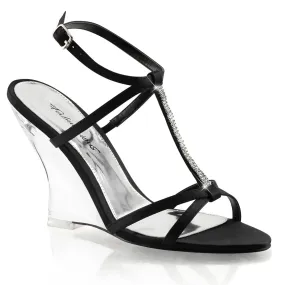 LOVELY-428 Black Satin/Clear Elegant Summer Footwear
