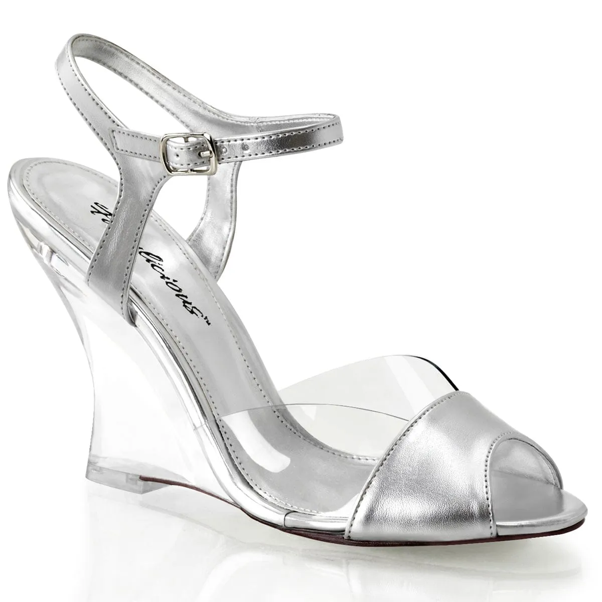 LOVELY-442 Clear-Silver Metallic Pu/Clear Comfort Walk Shoes
