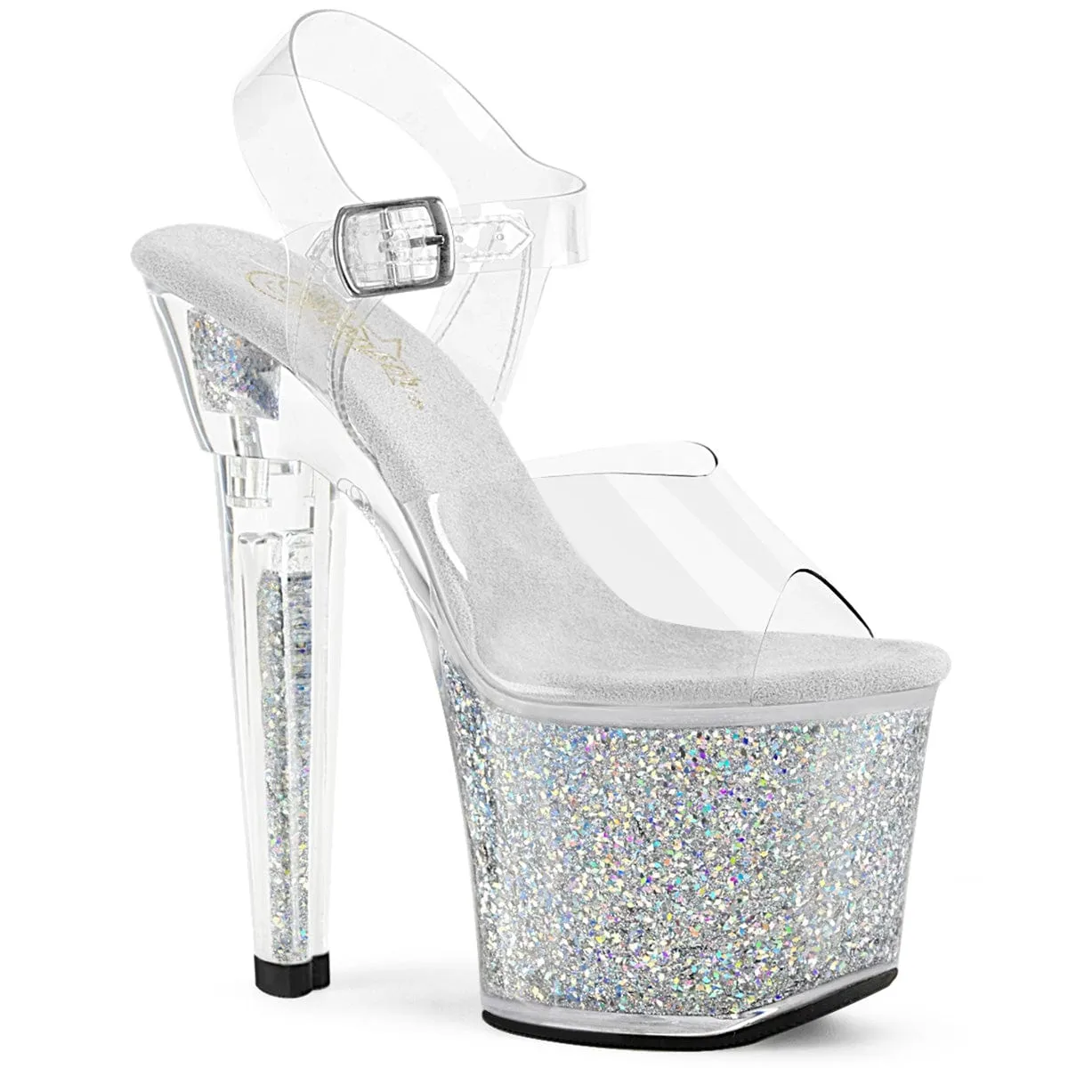 Outdoor Use Trendy Summer Shoes LOVESICK-708SG Clear/Silver Multi Iridescent Glitters