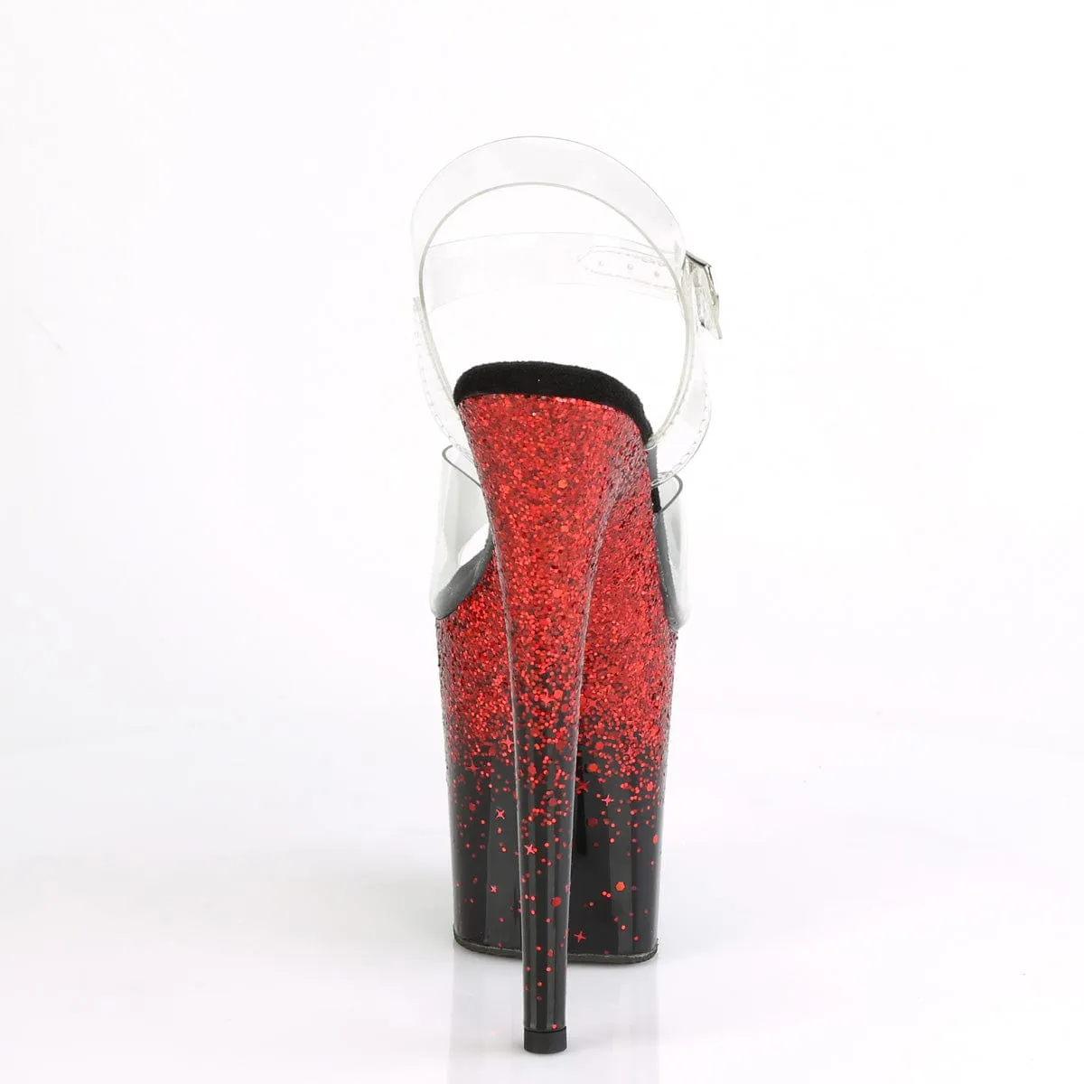 Stylish Open-toe Sandals Wide Strap FLAMINGO-808SS Clear/Black-Red Multi Glitter