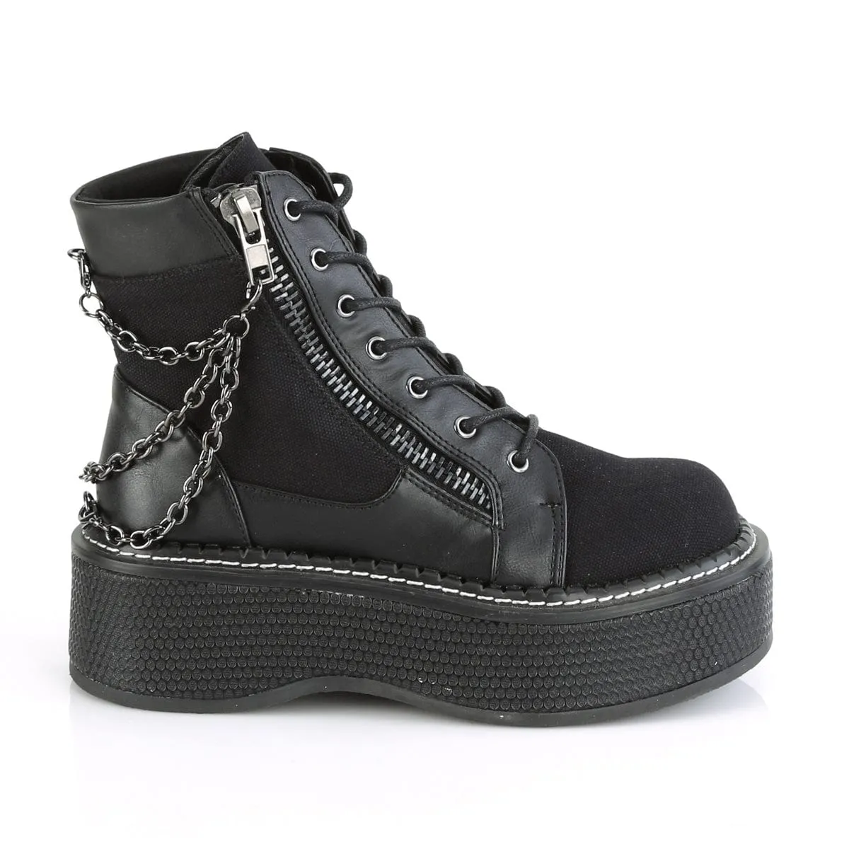 EMILY-114 Black Canvas-Vegan Leather Soft Leather Warm and Cozy