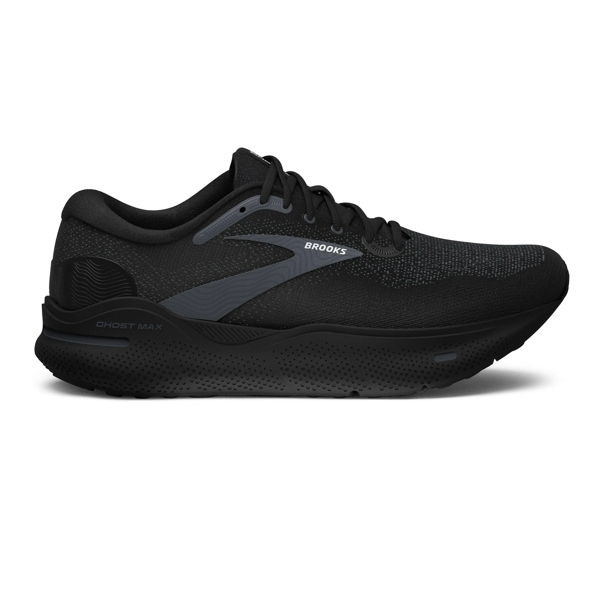 Men's Ghost Max - Black / Black / Ebony running in a bog area shoes Giftable