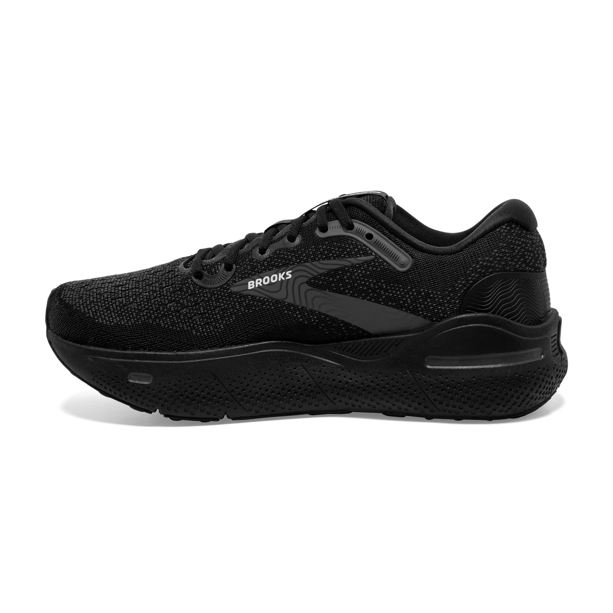 Men's Ghost Max - Black / Black / Ebony running in a school yard shoes