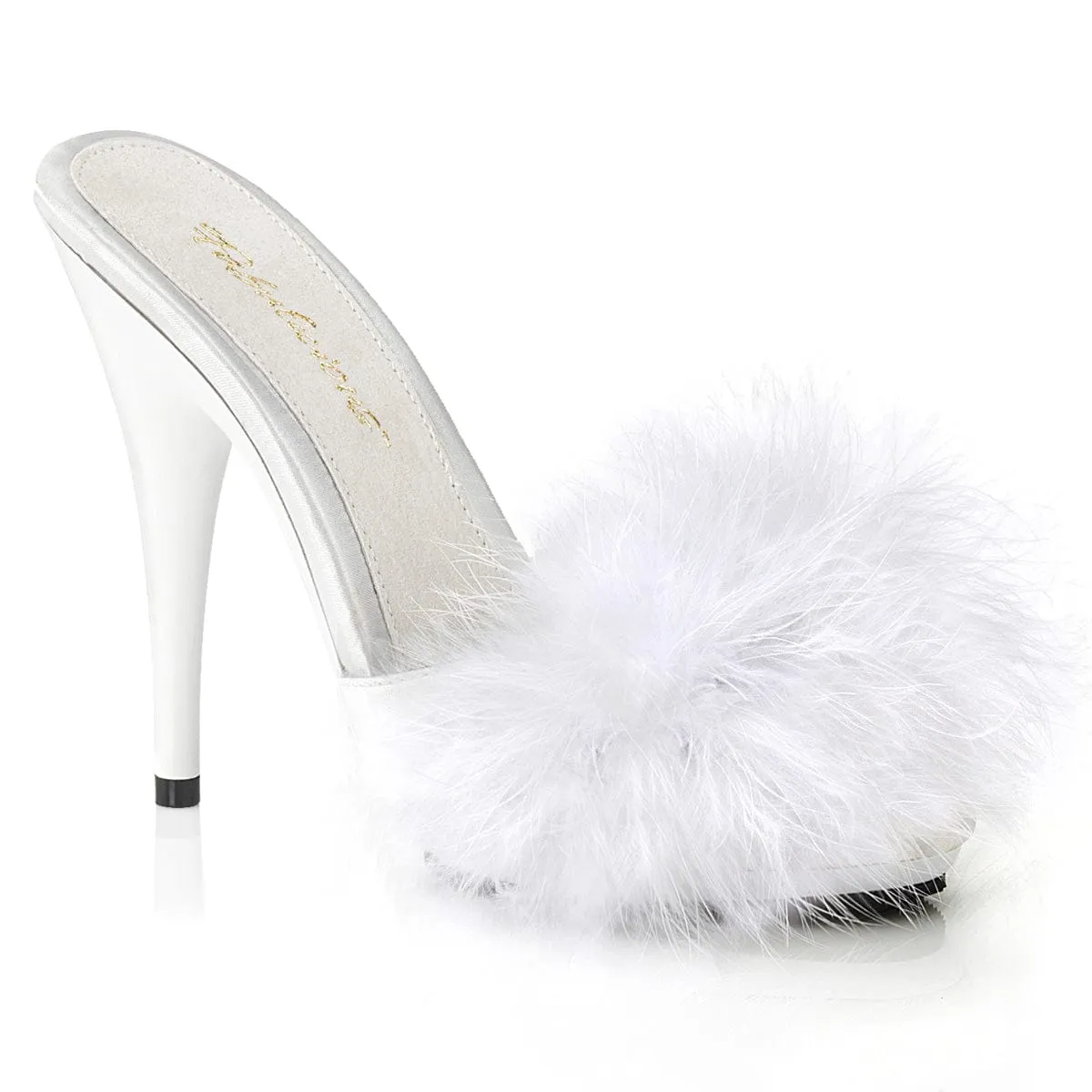 Wedding Day Stilettos POISE-501F White Satin-Marabou Fur/White